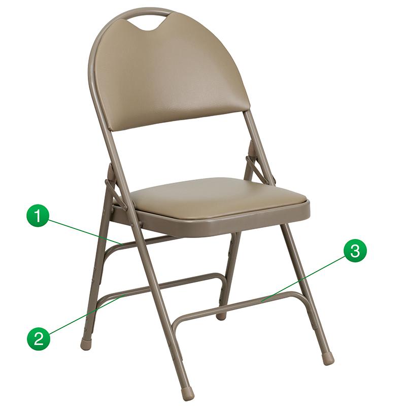 4 Pk. HERCULES Series Ultra-Premium Triple Braced Beige Vinyl Metal Folding Chair with Easy-Carry Handle. Picture 5