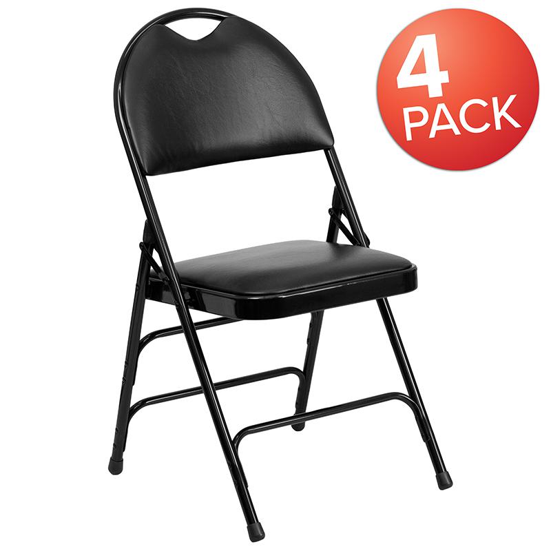 4 Pk. HERCULES Series Ultra-Premium Triple Braced Black Vinyl Metal Folding Chair with Easy-Carry Handle. Picture 1