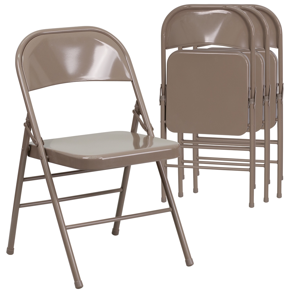4 Pk. HERCULES Series Triple Braced & Double Hinged Beige Metal Folding Chair. Picture 1