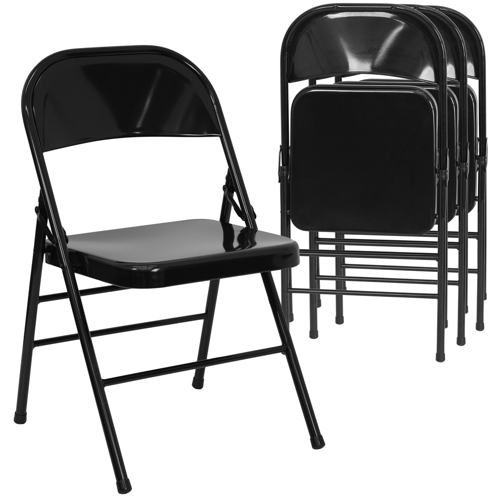 4 Pk. HERCULES Series Triple Braced & Double Hinged Black Metal Folding Chair. Picture 1