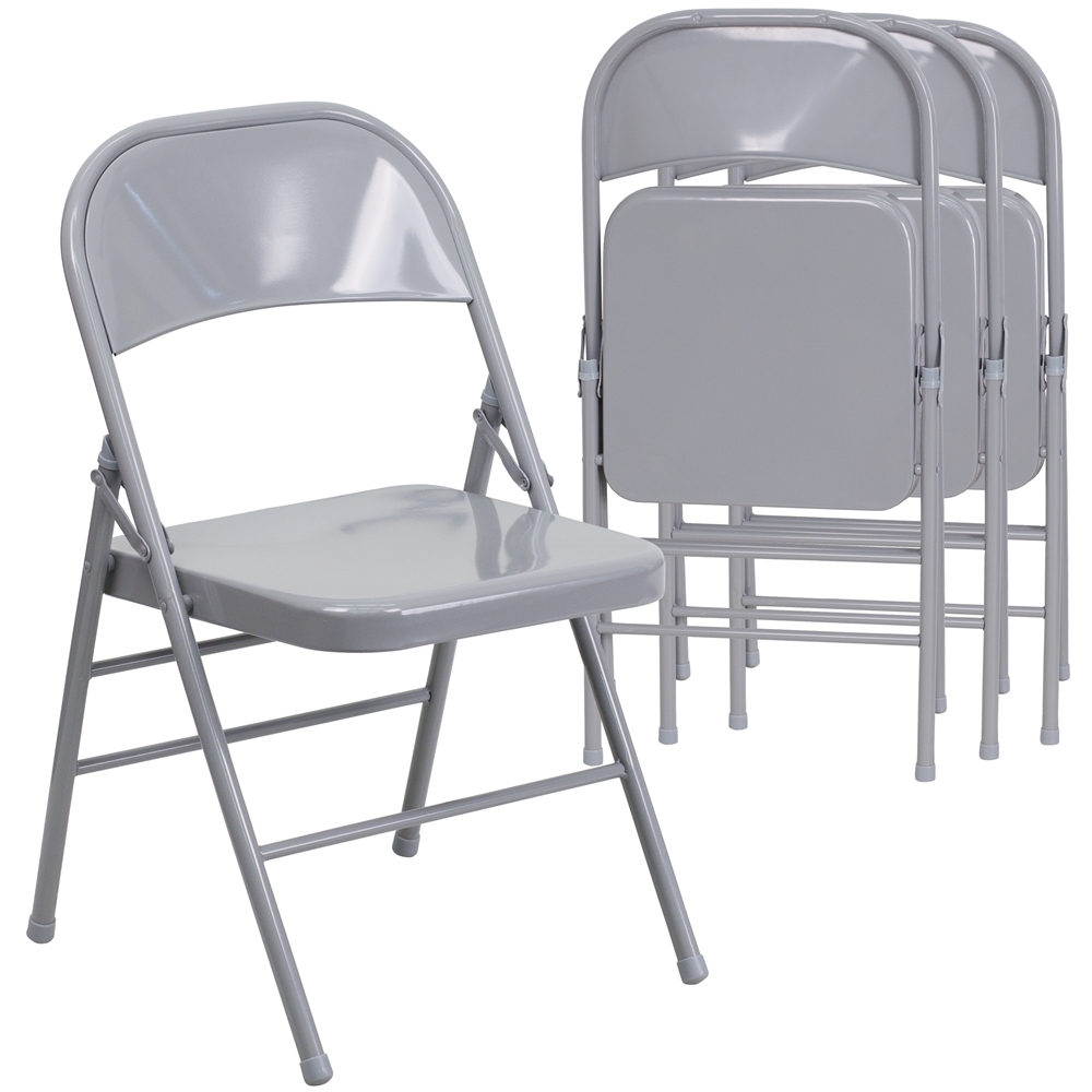 4 Pk. HERCULES Series Triple Braced & Double Hinged Gray Metal Folding Chair. Picture 1