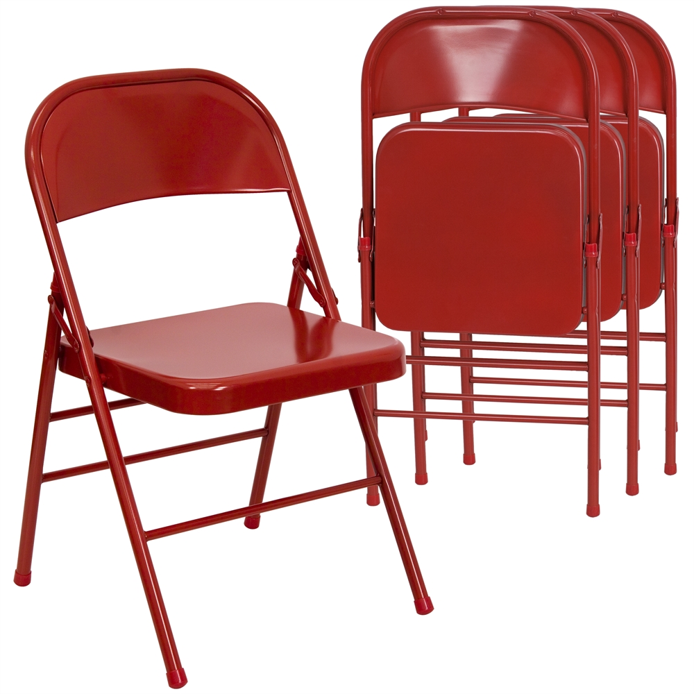 4 Pk. HERCULES Series Triple Braced & Double Hinged Red Metal Folding Chair. Picture 1