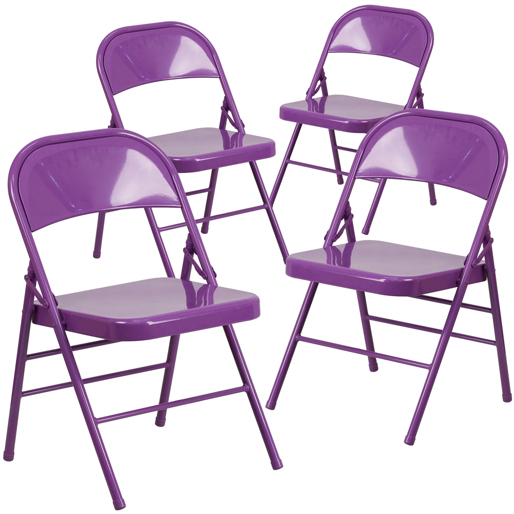 4 Pk. HERCULES COLORBURST Series Impulsive Purple Triple Braced & Double Hinged Metal Folding Chair. Picture 1
