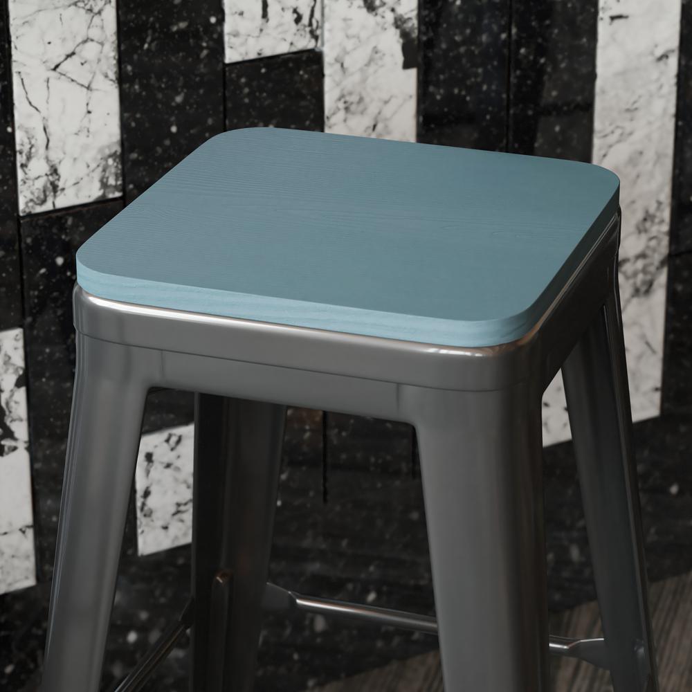 Perry Set of 4 Poly Resin Wood Seat with Rounded Edges for Colorful Metal Chairs and Stools in Teal-Blue. Picture 1