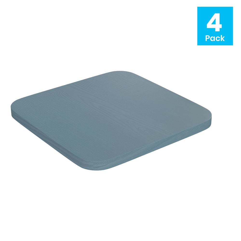 Perry Set of 4 Poly Resin Wood Seat with Rounded Edges for Colorful Metal Chairs and Stools in Teal-Blue. Picture 2