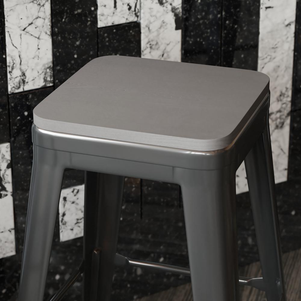 Perry Set of 4 Poly Resin Wood Seat with Rounded Edges for Colorful Metal Chairs and Stools in Gray. Picture 1