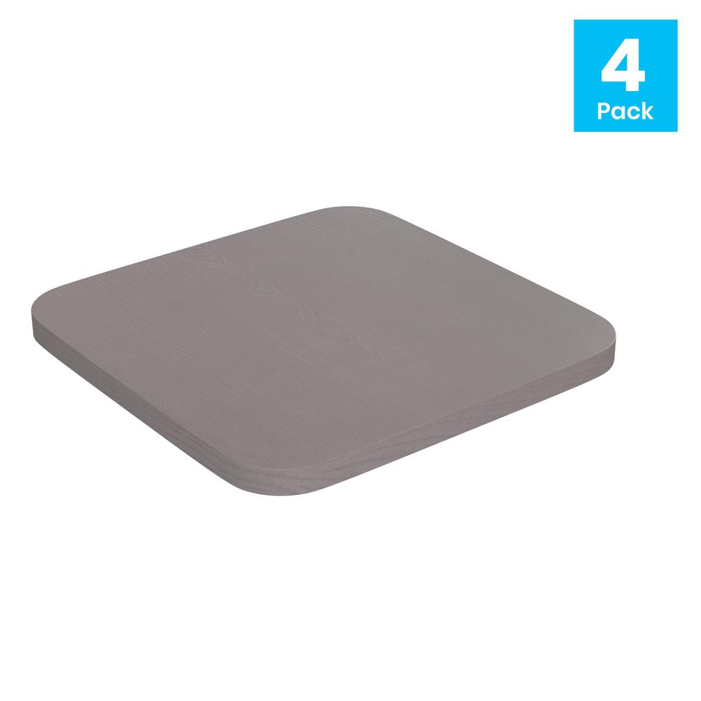 Perry Set of 4 Poly Resin Wood Seat with Rounded Edges for Colorful Metal Chairs and Stools in Gray. Picture 2