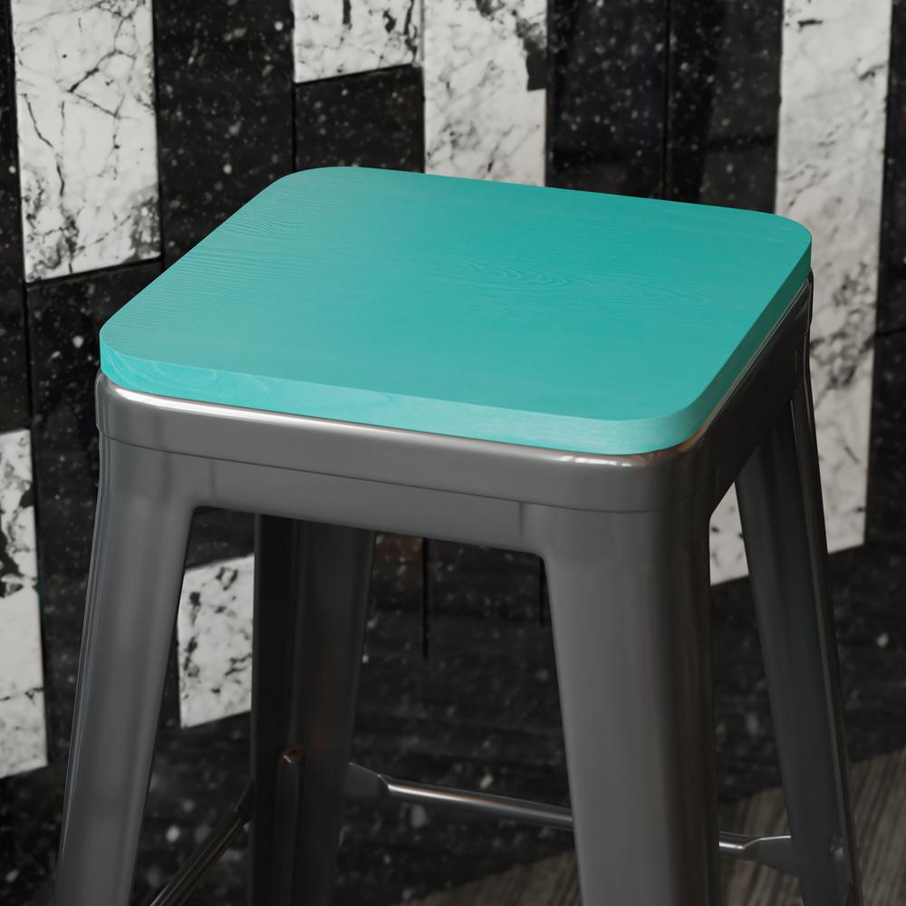 Perry Set of 4 Poly Resin Wood Seat with Rounded Edges for Colorful Metal Chairs and Stools in Mint. Picture 1