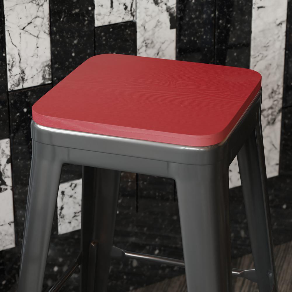 Perry Set of 4 Poly Resin Wood Seat with Rounded Edges for Colorful Metal Chairs and Stools in Red. Picture 1
