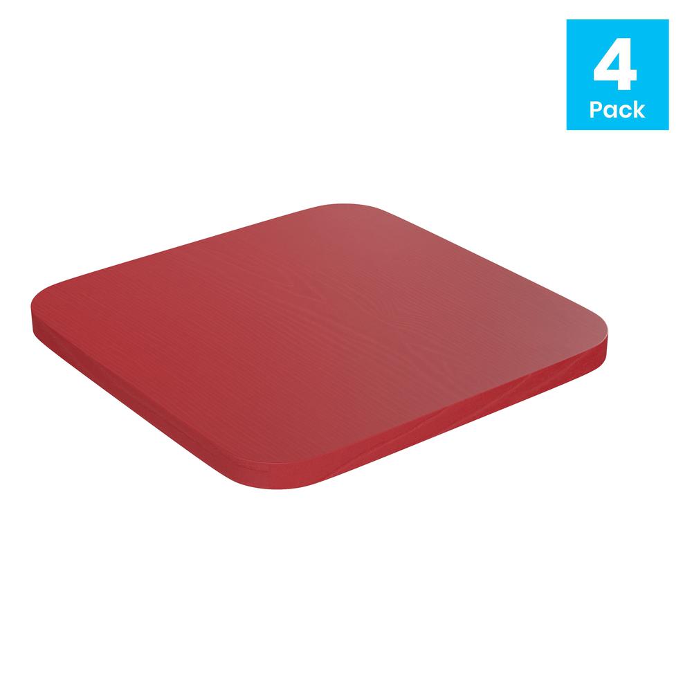 Perry Set of 4 Poly Resin Wood Seat with Rounded Edges for Colorful Metal Chairs and Stools in Red. Picture 2