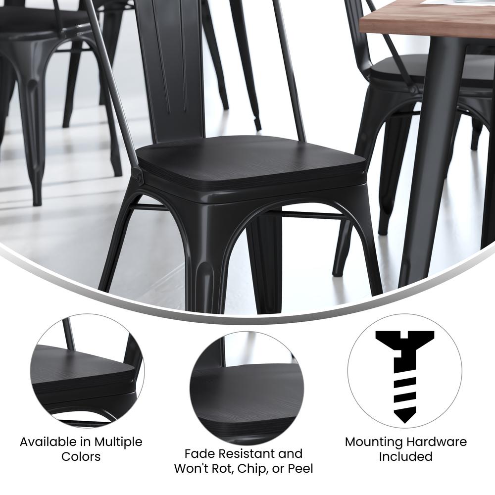 Perry Poly Resin Wood Square Seat with Rounded Edges for Colorful Metal Barstools in Black. Picture 8