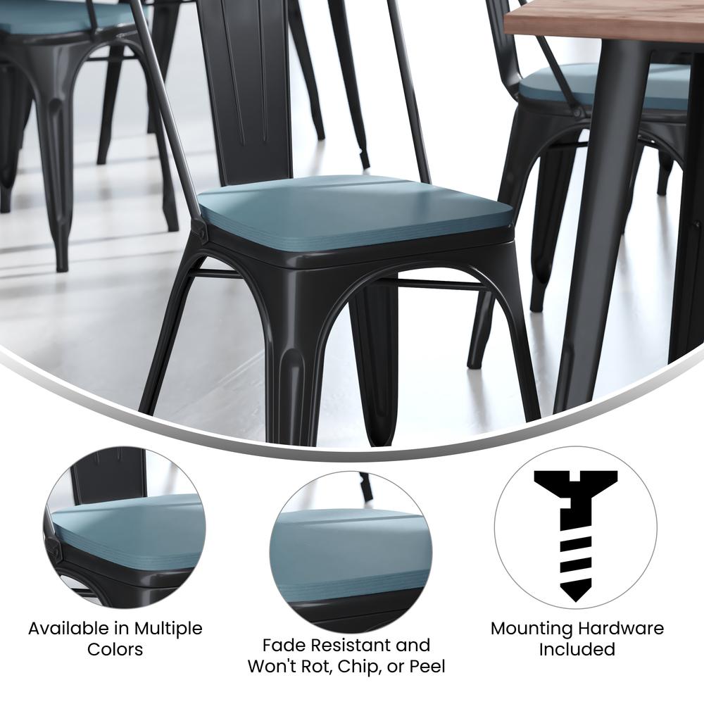 Perry Poly Resin Wood Square Seat with Rounded Edges for Colorful Metal Barstools in Teal-Blue. Picture 5