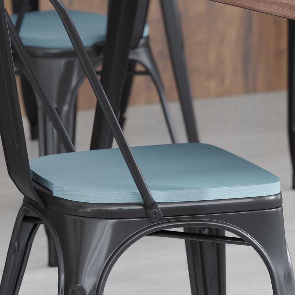 Perry Poly Resin Wood Square Seat with Rounded Edges for Colorful Metal Barstools in Teal-Blue. Picture 1