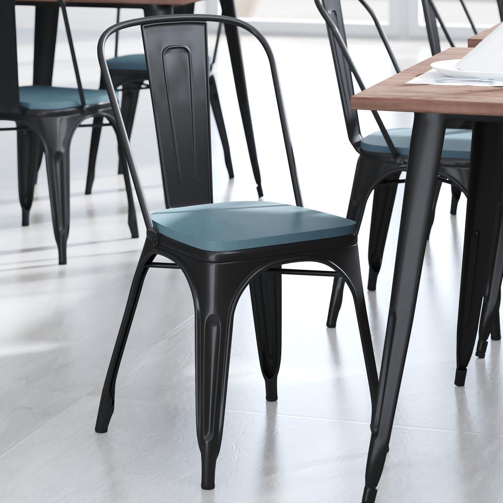 Perry Poly Resin Wood Square Seat with Rounded Edges for Colorful Metal Barstools in Teal-Blue. Picture 7
