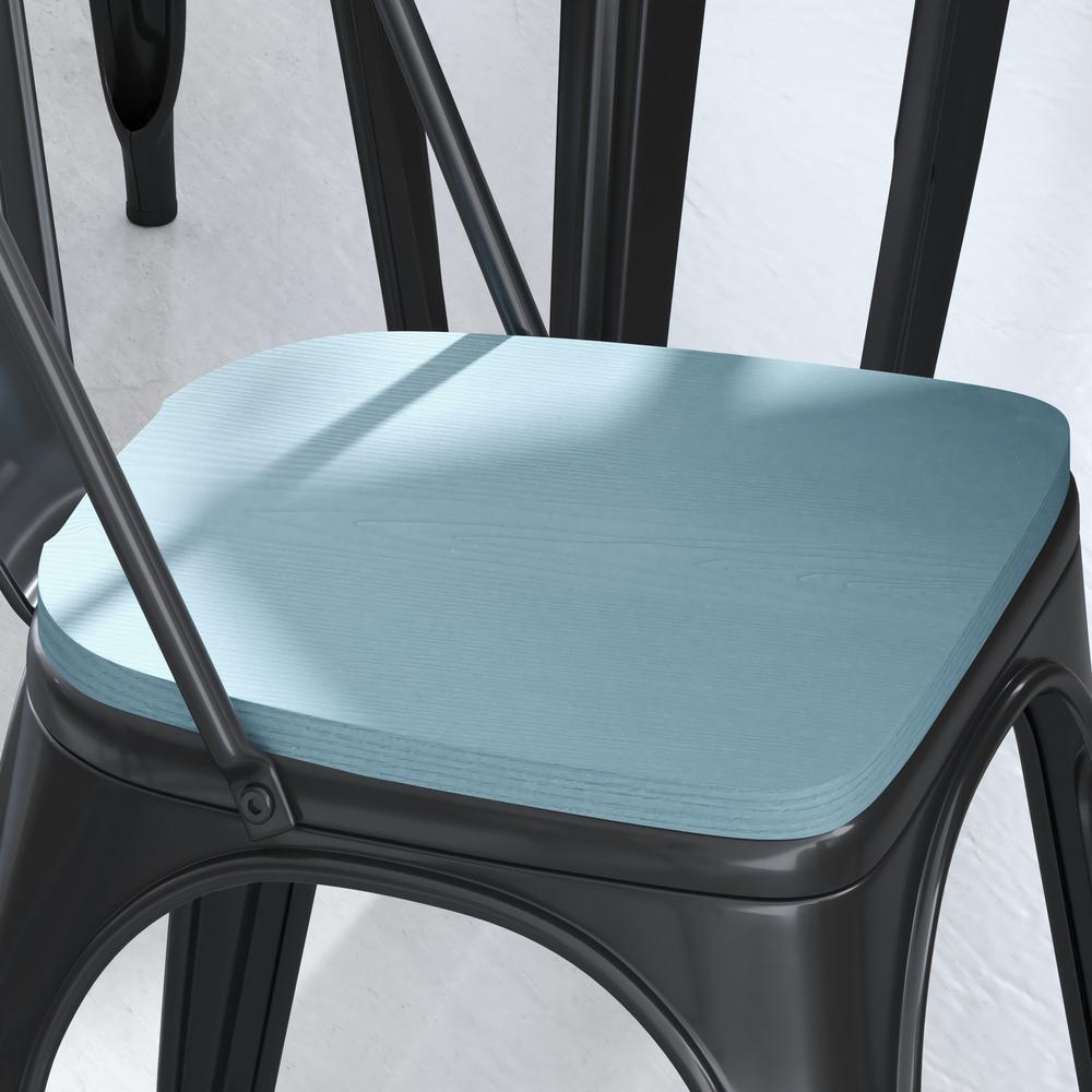 Perry Poly Resin Wood Square Seat with Rounded Edges for Colorful Metal Barstools in Teal-Blue. Picture 8