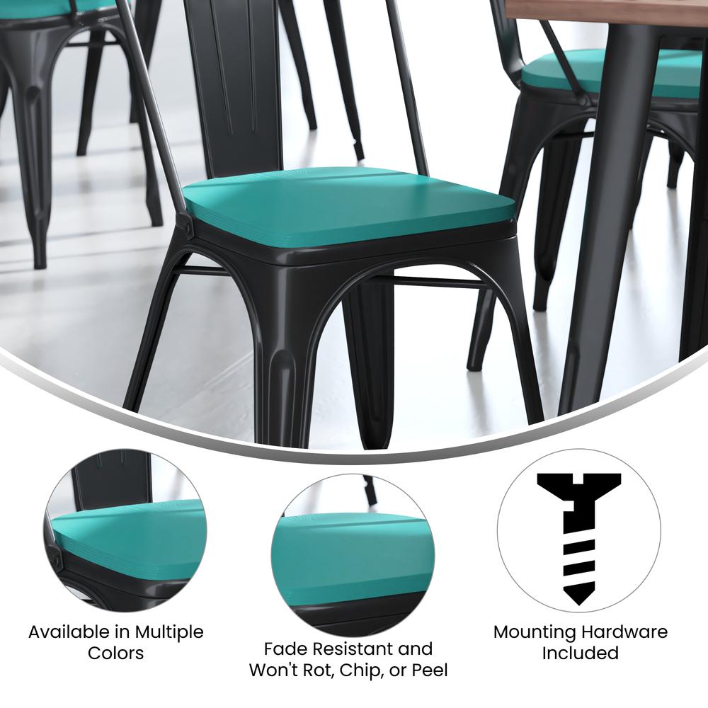 Perry Poly Resin Wood Square Seat with Rounded Edges for Colorful Metal Barstools in Mint. Picture 5