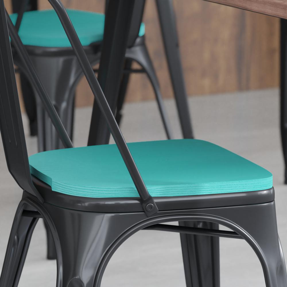 Perry Poly Resin Wood Square Seat with Rounded Edges for Colorful Metal Barstools in Mint. Picture 3