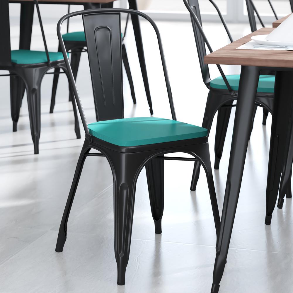 Perry Poly Resin Wood Square Seat with Rounded Edges for Colorful Metal Barstools in Mint. Picture 7