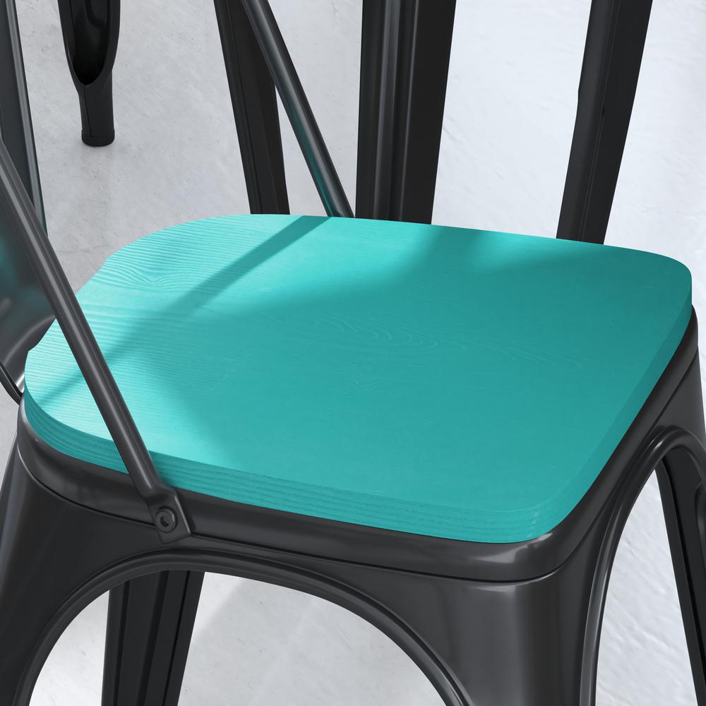 Perry Poly Resin Wood Square Seat with Rounded Edges for Colorful Metal Barstools in Mint. Picture 8