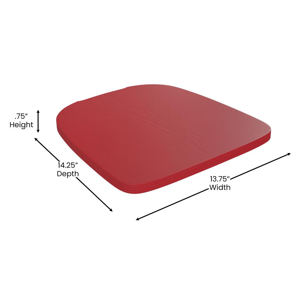 Perry Poly Resin Wood Square Seat with Rounded Edges for Colorful Metal Barstools in Red. Picture 6