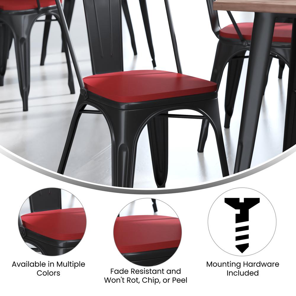 Perry Poly Resin Wood Square Seat with Rounded Edges for Colorful Metal Barstools in Red. Picture 5
