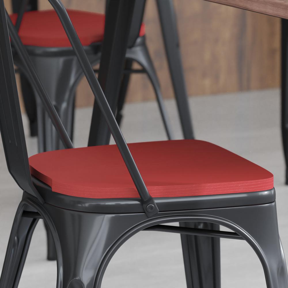 Perry Poly Resin Wood Square Seat with Rounded Edges for Colorful Metal Barstools in Red. Picture 1