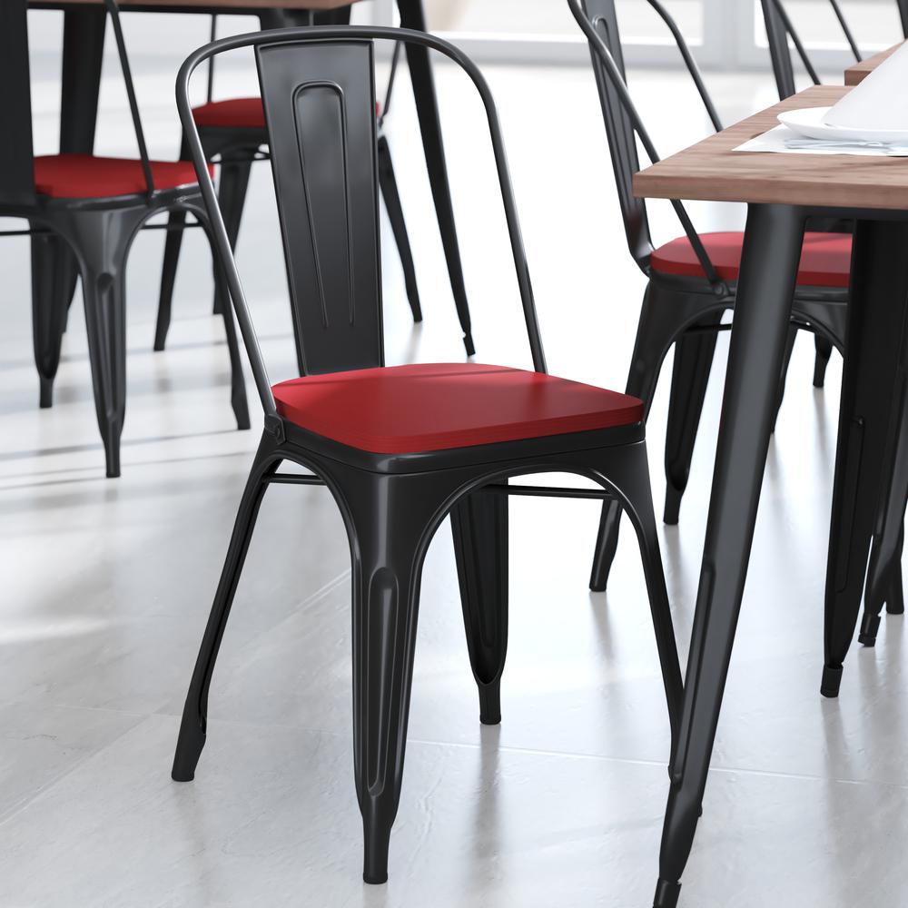 Perry Poly Resin Wood Square Seat with Rounded Edges for Colorful Metal Barstools in Red. Picture 7