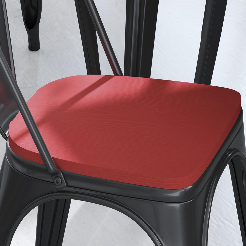 Perry Poly Resin Wood Square Seat with Rounded Edges for Colorful Metal Barstools in Red. Picture 8