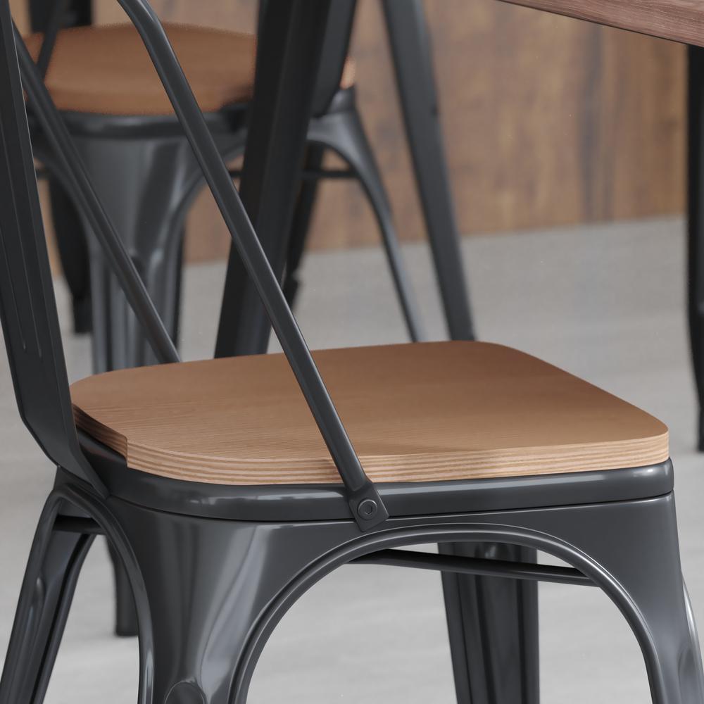 Perry Poly Resin Wood Square Seat with Rounded Edges for Colorful Metal Barstools in Teak. Picture 1
