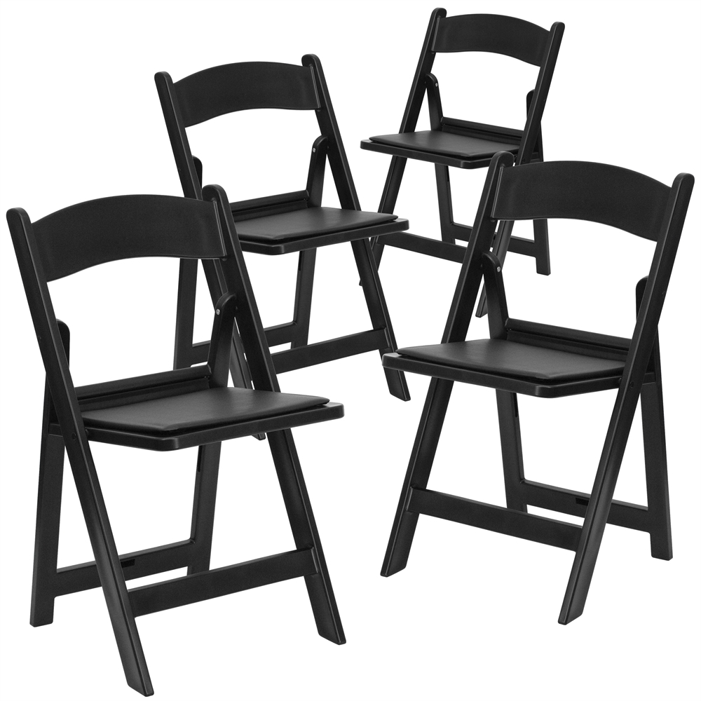 4 Pk. HERCULES Series 1000 lb. Capacity Black Resin Folding Chair with Black Vinyl Padded Seat. Picture 1