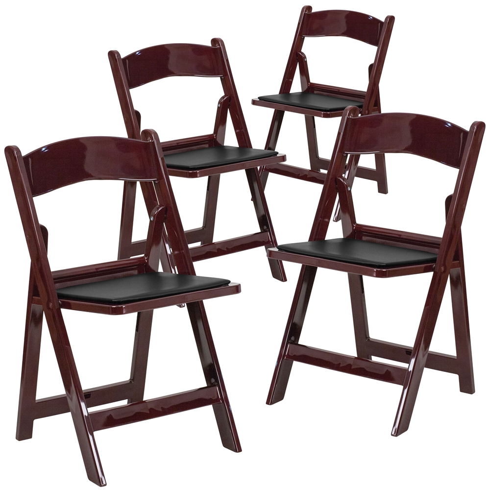 4 Pk. HERCULES Series 1000 lb. Capacity Red Mahogany Resin Folding Chair with Black Vinyl Padded Seat. Picture 1