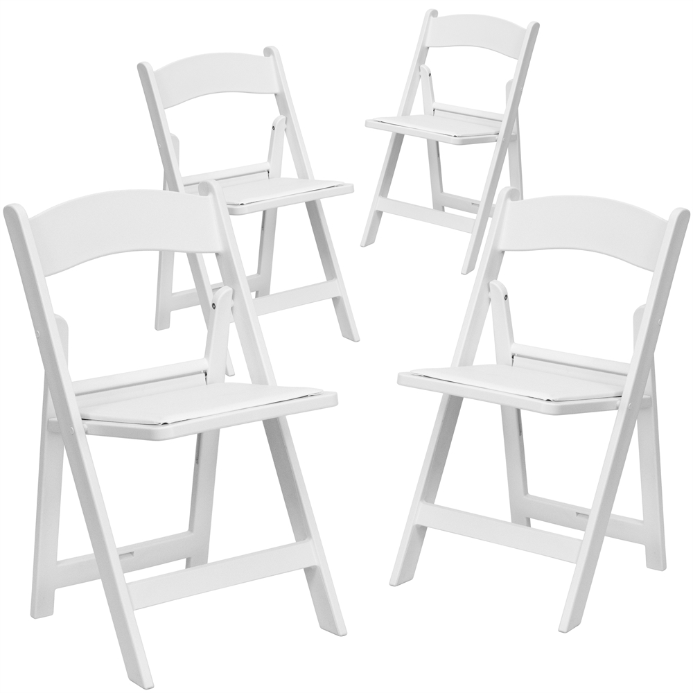4 Pk. HERCULES Series 1000 lb. Capacity White Resin Folding Chair with White Vinyl Padded Seat. Picture 1