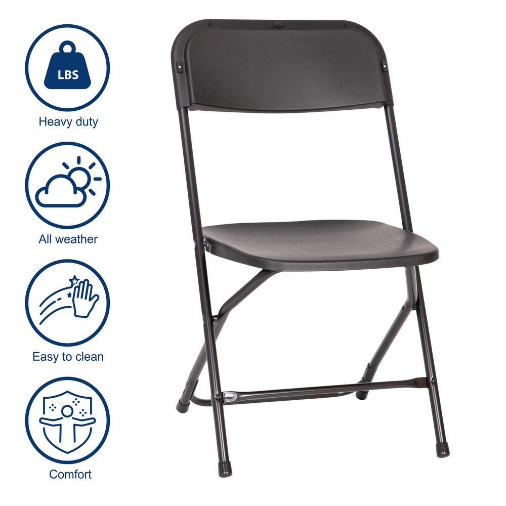 Hercules™ Series 4 Pack Black Plastic Folding Chairs, Commercial Grade Contoured Comfort Big & Tall, 650LB. Weight Capacity Chair. Picture 6