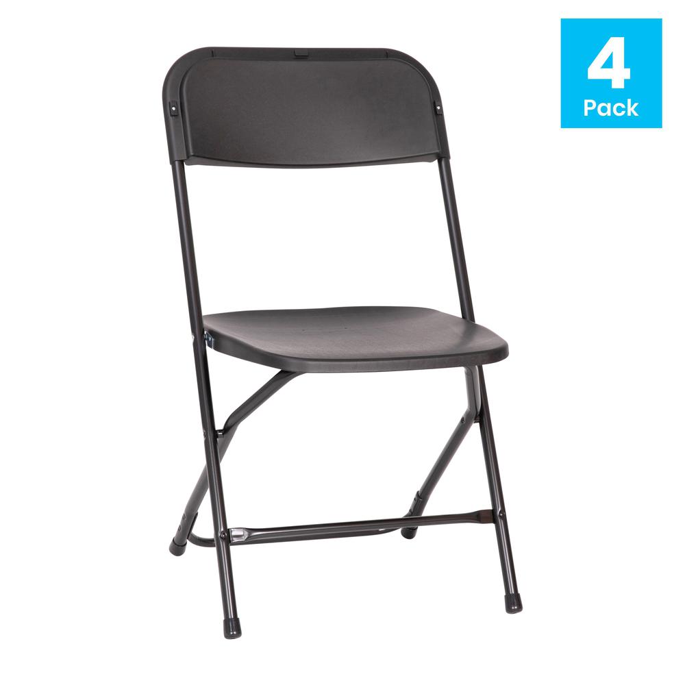 Hercules™ Series 4 Pack Black Plastic Folding Chairs, Commercial Grade Contoured Comfort Big & Tall, 650LB. Weight Capacity Chair. Picture 1