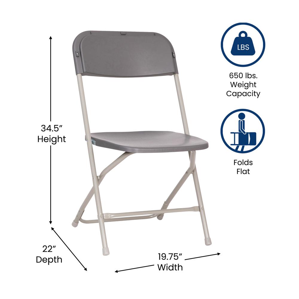 Hercules™ Series 4 Pack Gray Plastic Folding Chairs, Commercial Grade Contoured Comfort Big & Tall, 650LB. Weight Capacity Chair. Picture 8