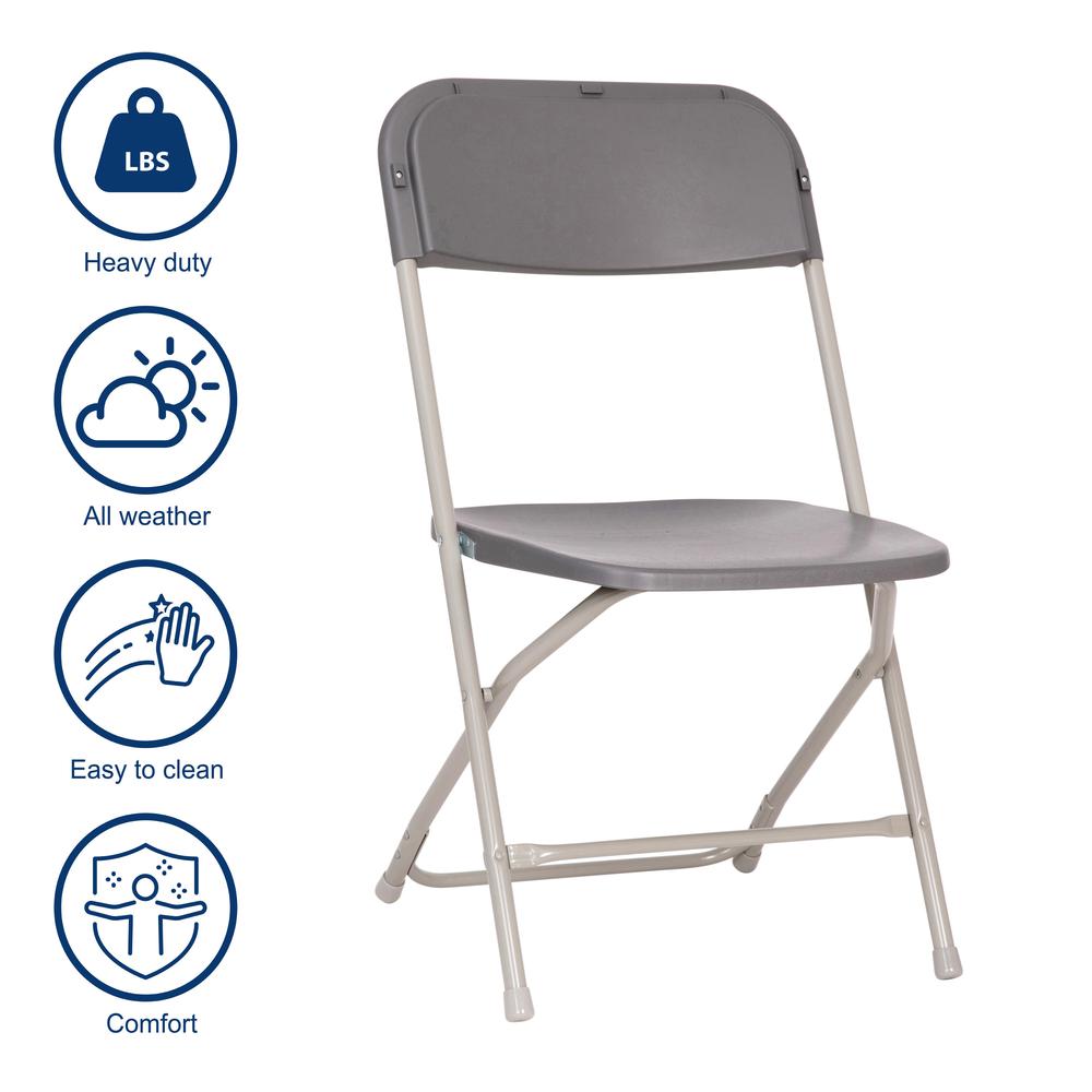 Hercules™ Series 4 Pack Gray Plastic Folding Chairs, Commercial Grade Contoured Comfort Big & Tall, 650LB. Weight Capacity Chair. Picture 6