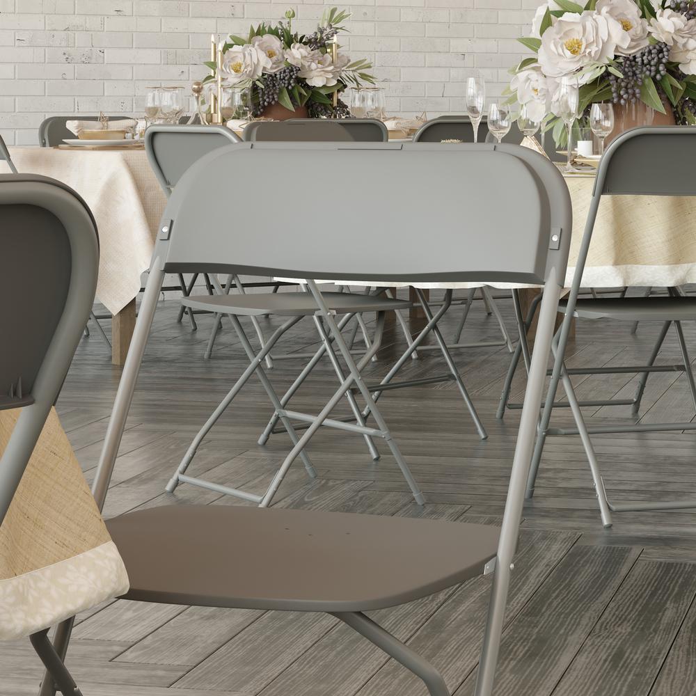 Hercules™ Series 4 Pack Gray Plastic Folding Chairs, Commercial Grade Contoured Comfort Big & Tall, 650LB. Weight Capacity Chair. Picture 10
