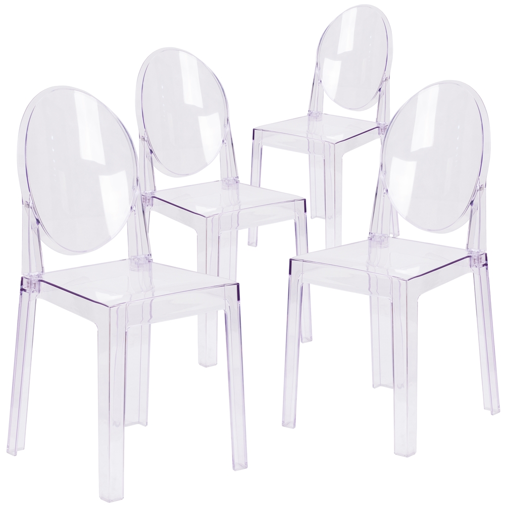 4 Pk. Ghost Chair in Transparent Crystal with Oval Back. Picture 1