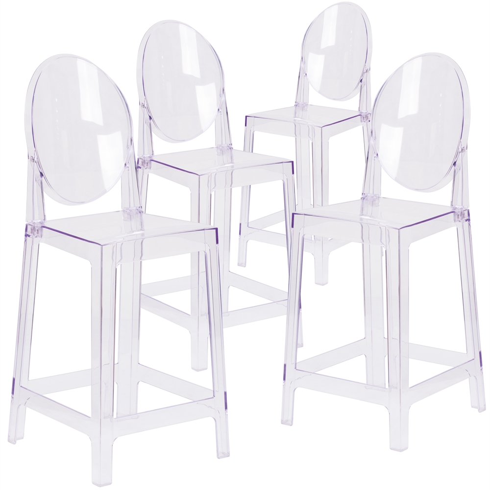 4 Pk. Ghost Counter Stool in Transparent Crystal with Oval Back. The main picture.