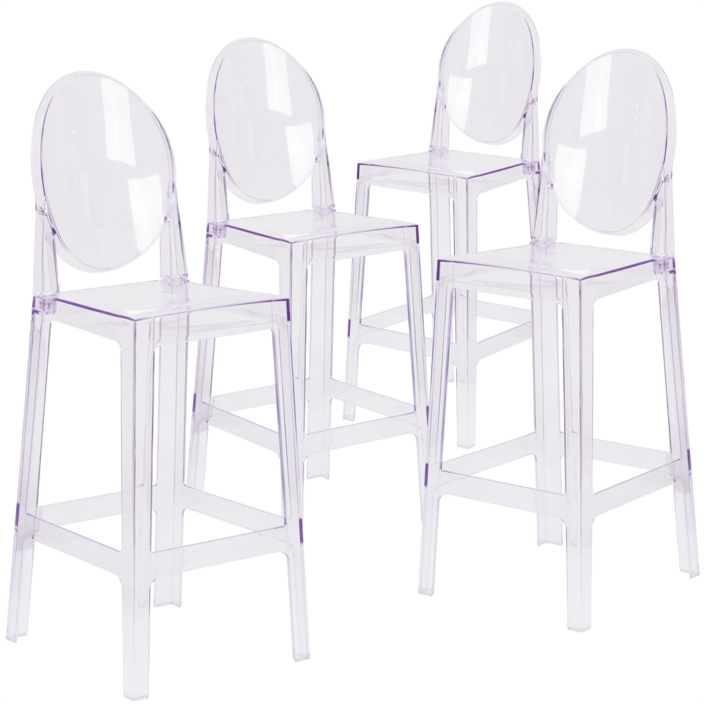 4 Pk. Ghost Barstool in Transparent Crystal with Oval Back. Picture 1