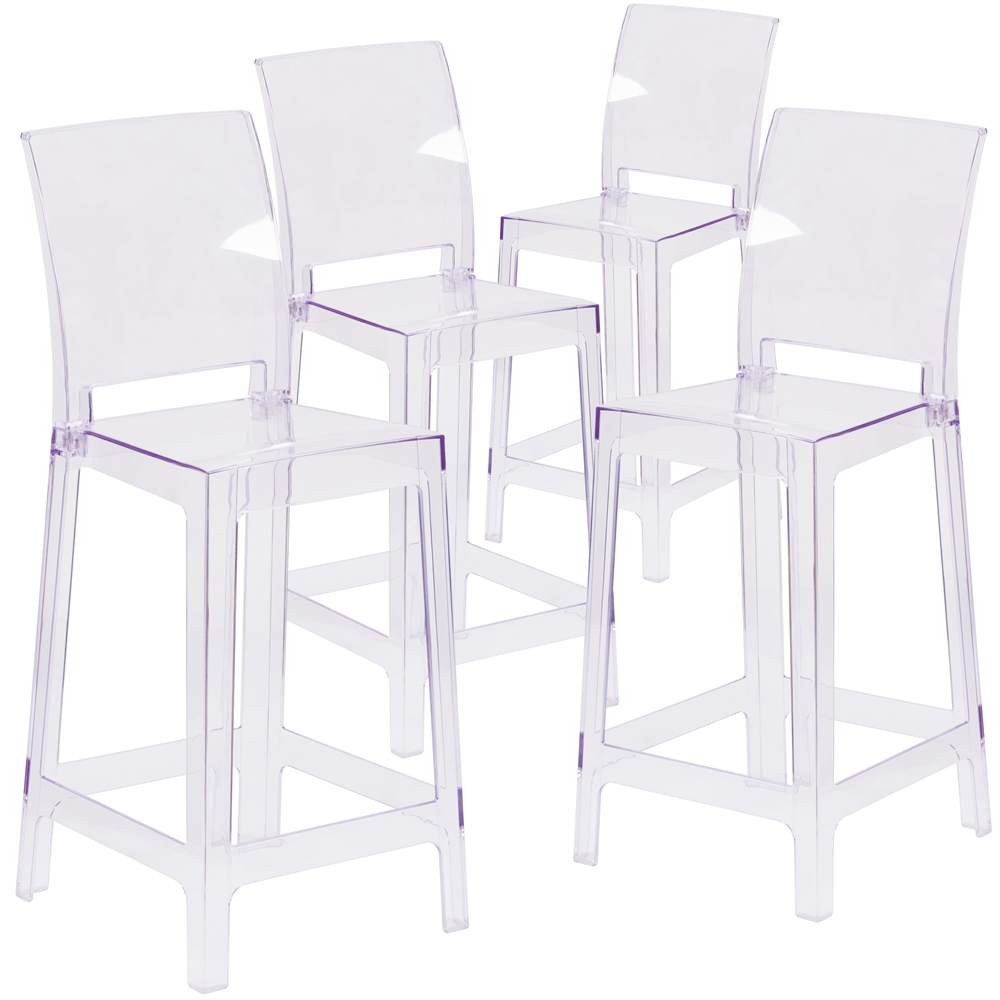 4 Pk. Ghost Counter Stool in Transparent Crystal with Square Back. Picture 1