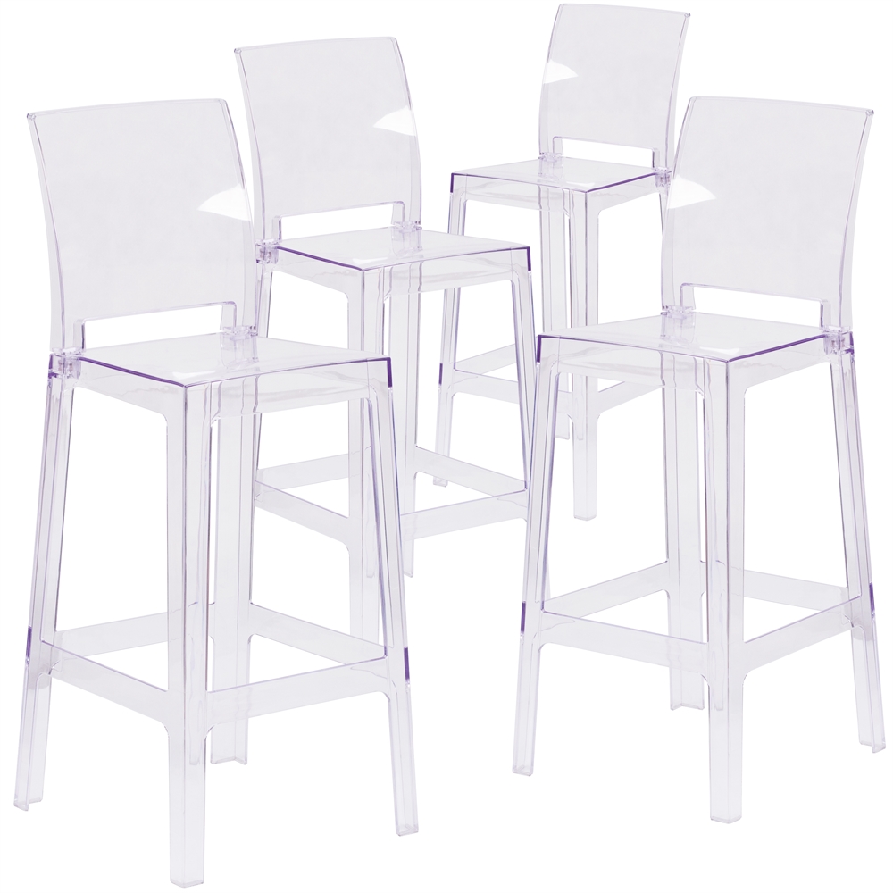 4 Pk. Ghost Barstool in Transparent Crystal with Square Back. The main picture.