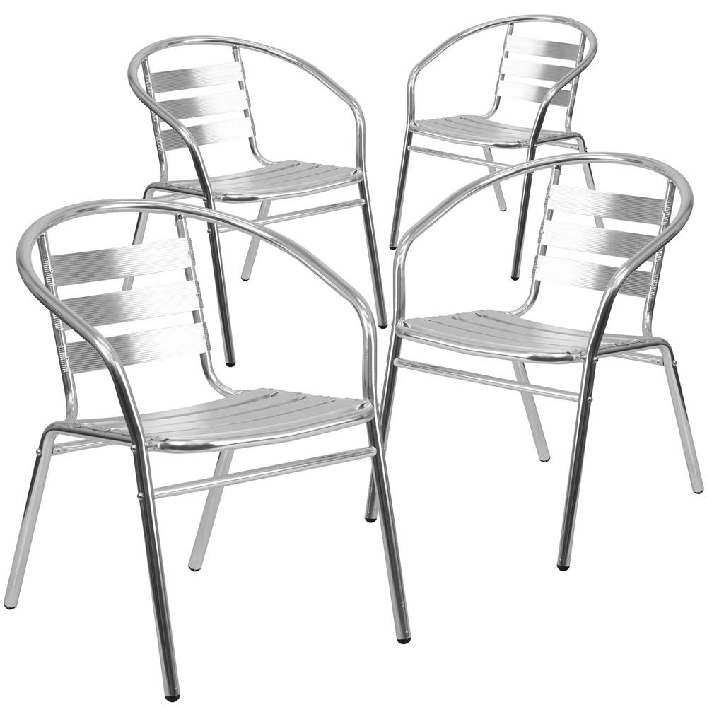 4 Pk. Aluminum Commercial Indoor-Outdoor Restaurant Stack Chair with Triple Slat Back. Picture 1