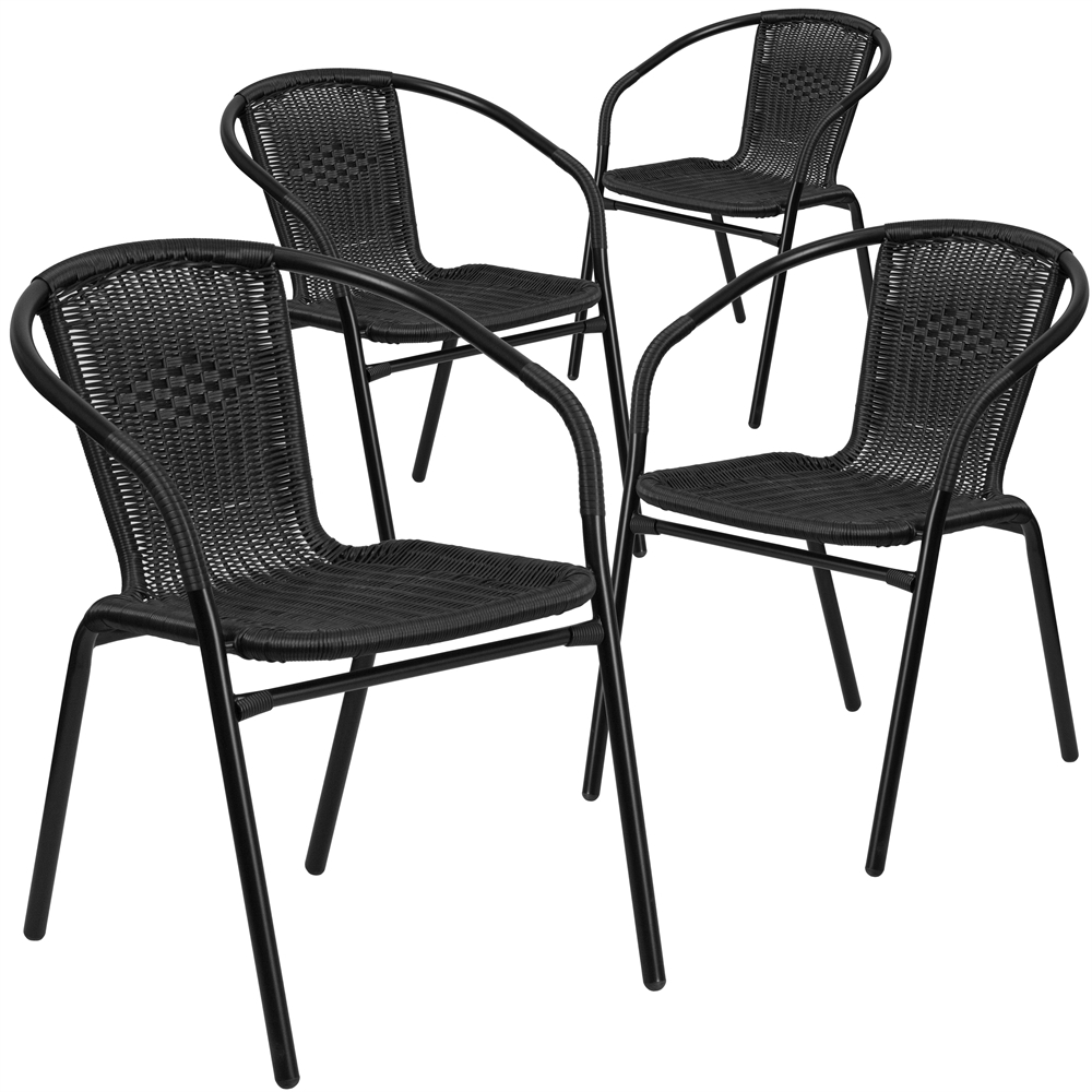 4 Pk. Black Rattan Indoor-Outdoor Restaurant Stack Chair. Picture 1