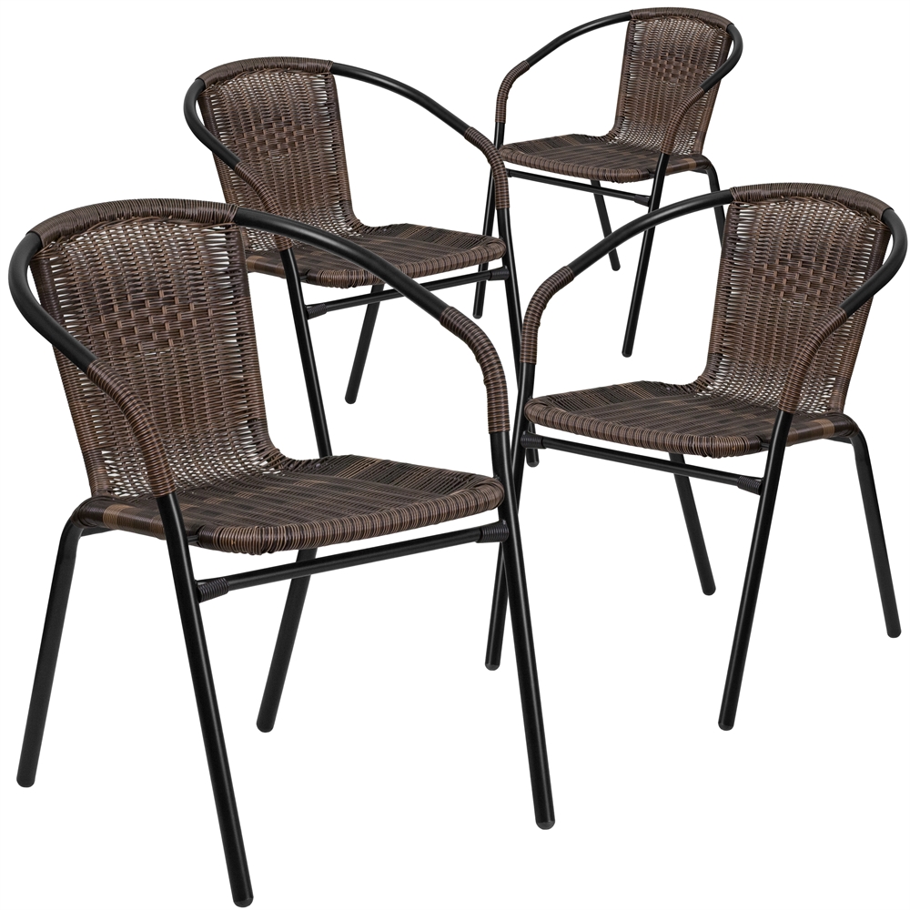 4 Pk. Dark Brown Rattan Indoor-Outdoor Restaurant Stack Chair. Picture 1