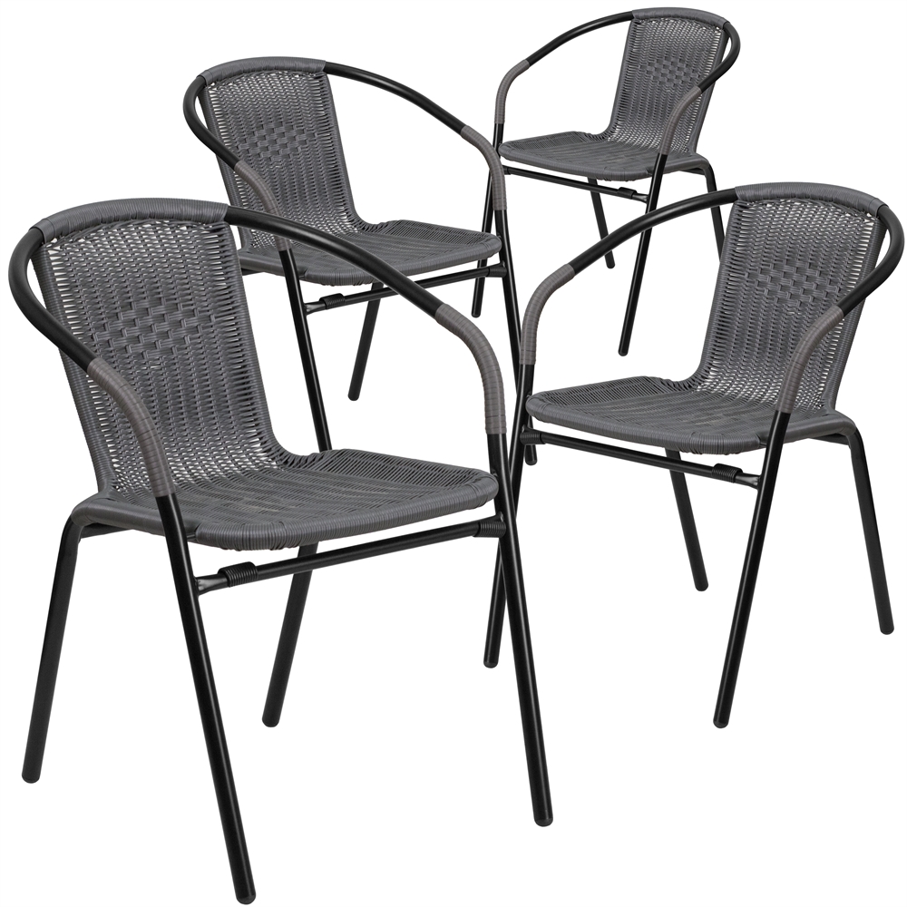 4 Pk. Gray Rattan Indoor-Outdoor Restaurant Stack Chair. Picture 1