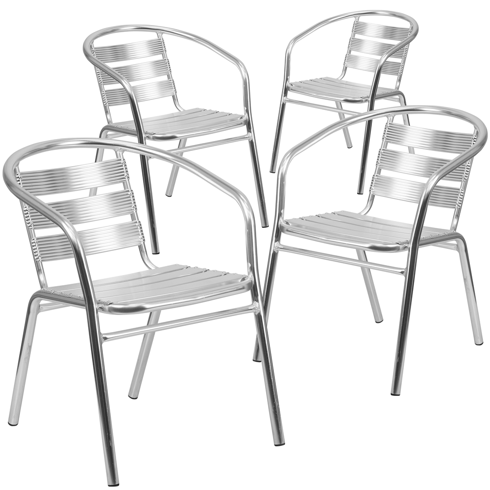 4 Pk. Heavy Duty Aluminum Commercial Indoor-Outdoor Restaurant Stack Chair with Triple Slat Back. Picture 1