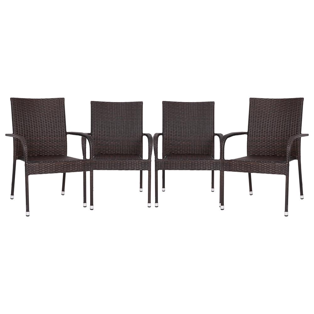 Maxim Set of 4 Stackable Indoor/Outdoor Wicker Dining Chairs with Arms - Fade & Weather-Resistant Steel Frames - Espresso. Picture 3