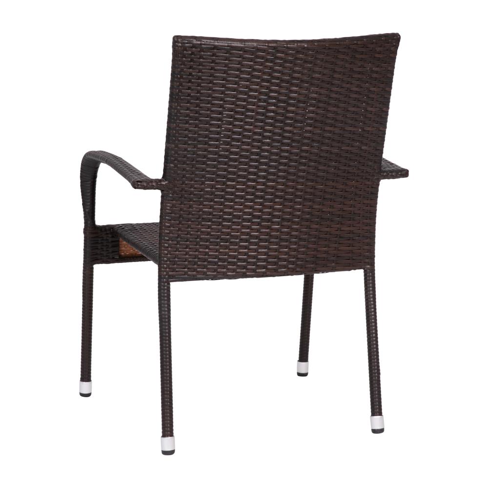 Maxim Set of 4 Stackable Indoor/Outdoor Wicker Dining Chairs with Arms - Fade & Weather-Resistant Steel Frames - Espresso. Picture 9