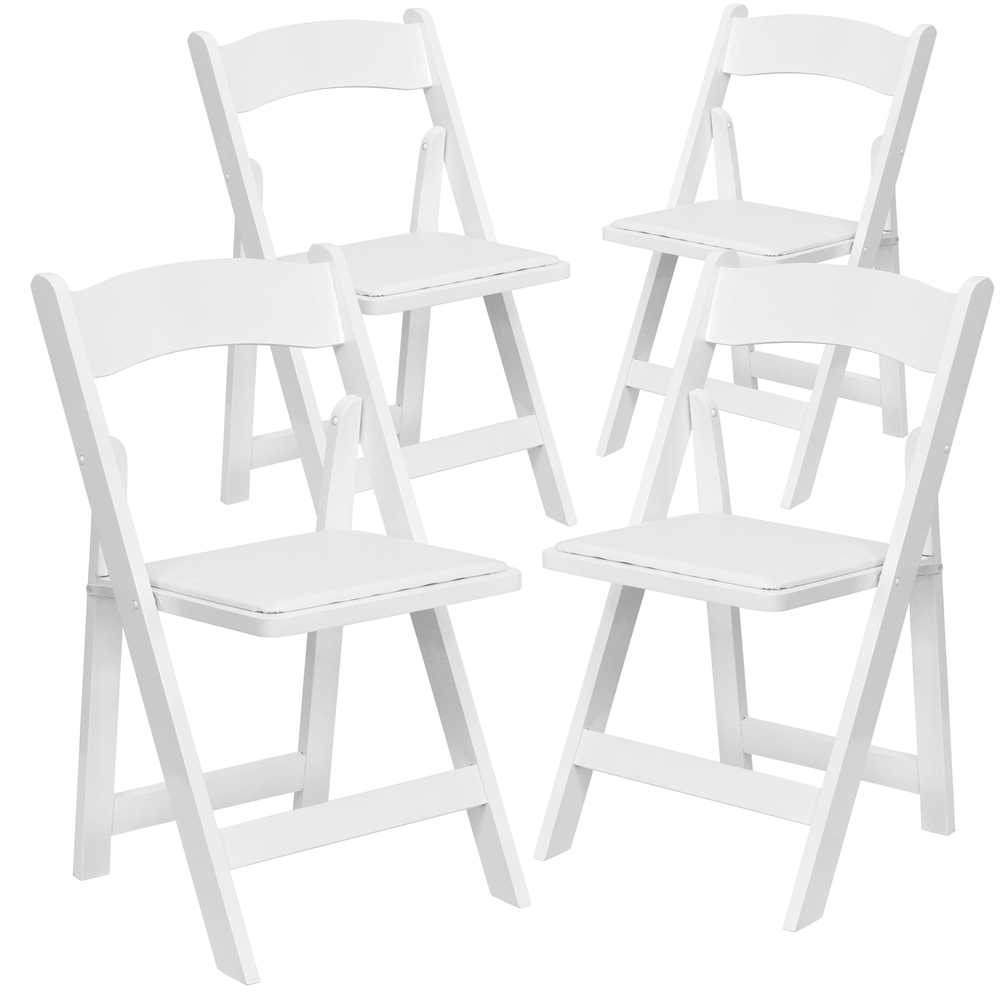 4 Pk. HERCULES Series White Wood Folding Chair with Vinyl Padded Seat. Picture 1